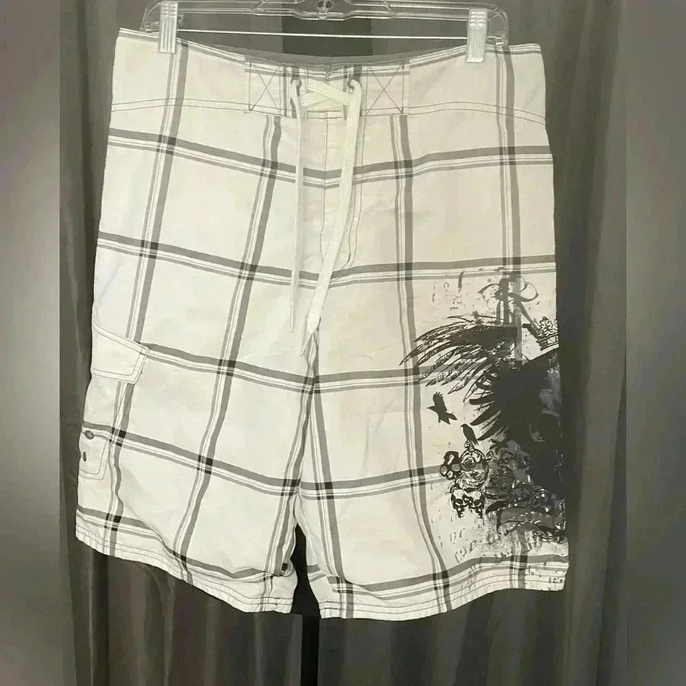 Mossimo Supply Men’s White Plaid Board Shorts, size 32